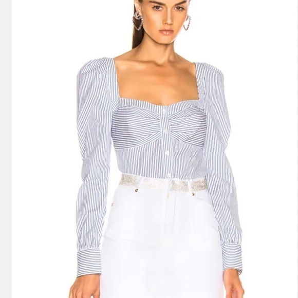 Veronica Beard Frankie Pinstripe Button Down Square Neck Top - Picture 4 of 11